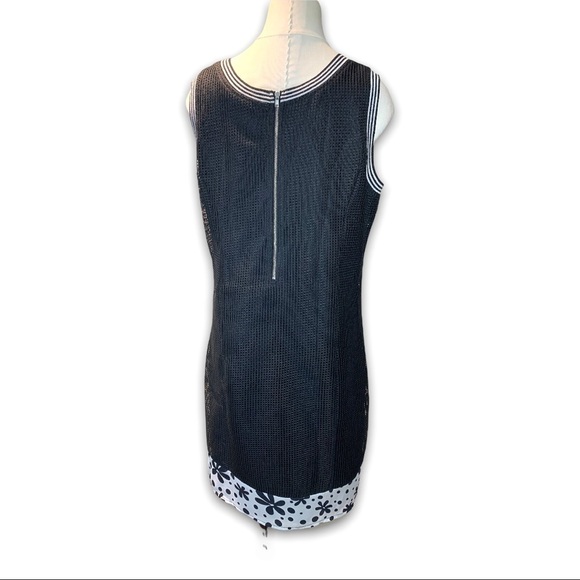 eric Alexandre Black Mesh Midi Dress Sleeveless Flower panel Hem 1/2 Back Zip - Picture 3 of 11